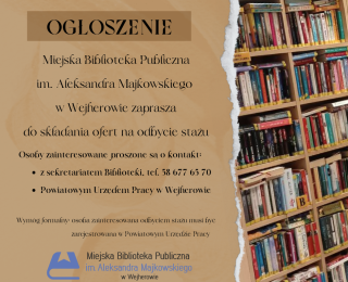 Poszukujemy chętnych osób do odbycia stażu w naszej bibliotece!